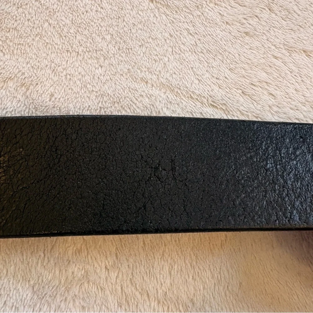 Men's Black Rugged Leather Belt with Brushed Silver Buckle Sz 36